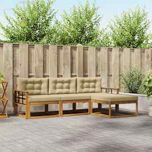 Zunanja garnitura za sedenje z blazino 4 pcs Naravna in bež