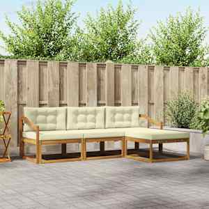 Zunanja garnitura za sedenje z blazino 4 pcs Naravna in smetana