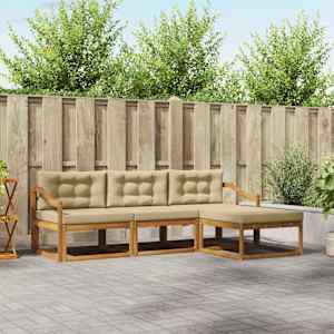 Zunanja garnitura za sedenje z blazino 4 pcs Naravna in bež