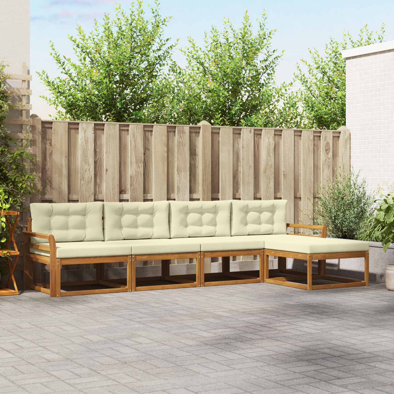 vidaXL Outdoor-Sofagarnitur mit Kissen 5 pcs Natur und Creme