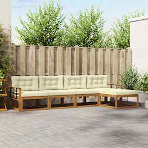 Zunanja garnitura za sedenje z blazino 5 pcs Naravna in smetana