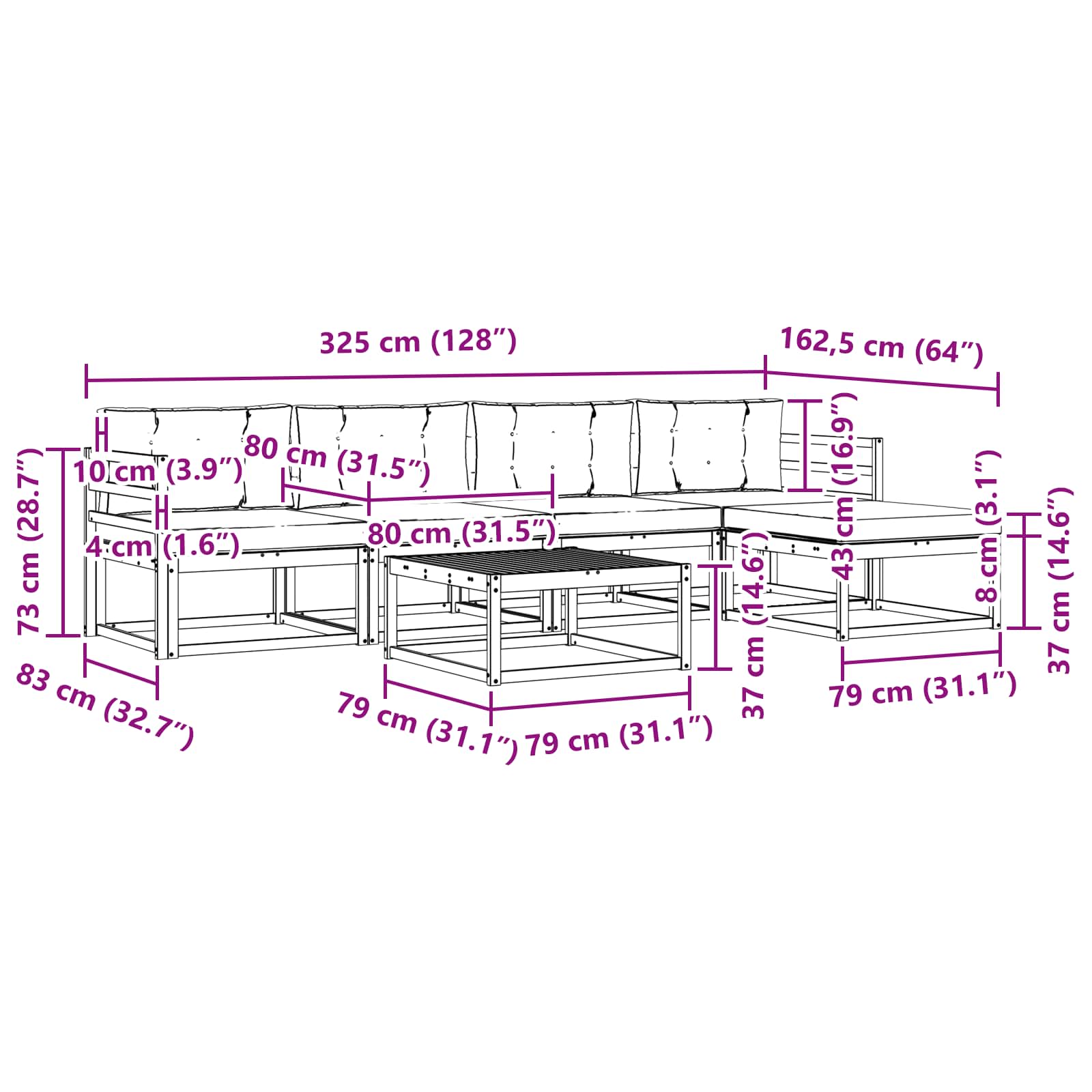 Zunanja garnitura za sedenje 6 pcs Naravna in antracitna - slika 8