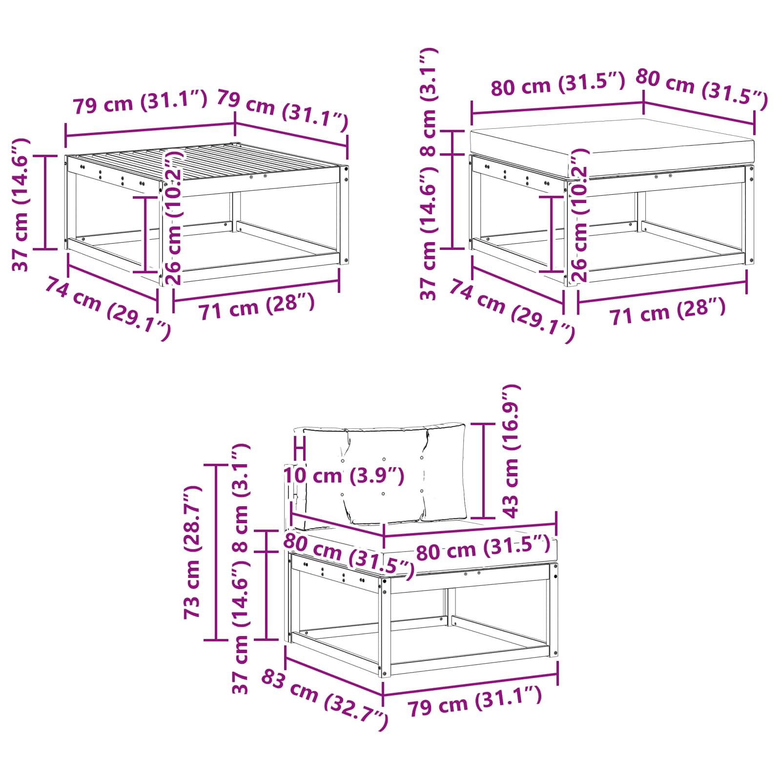 Zunanja garnitura za sedenje 6 pcs Naravna in antracitna - slika 9