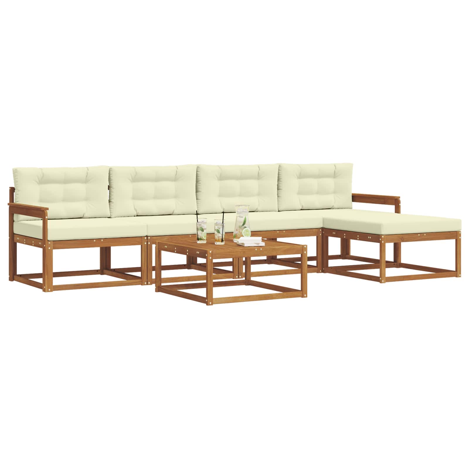 Zunanja garnitura za sedenje z blazino 6 pcs Naravna in smetana - slika 3