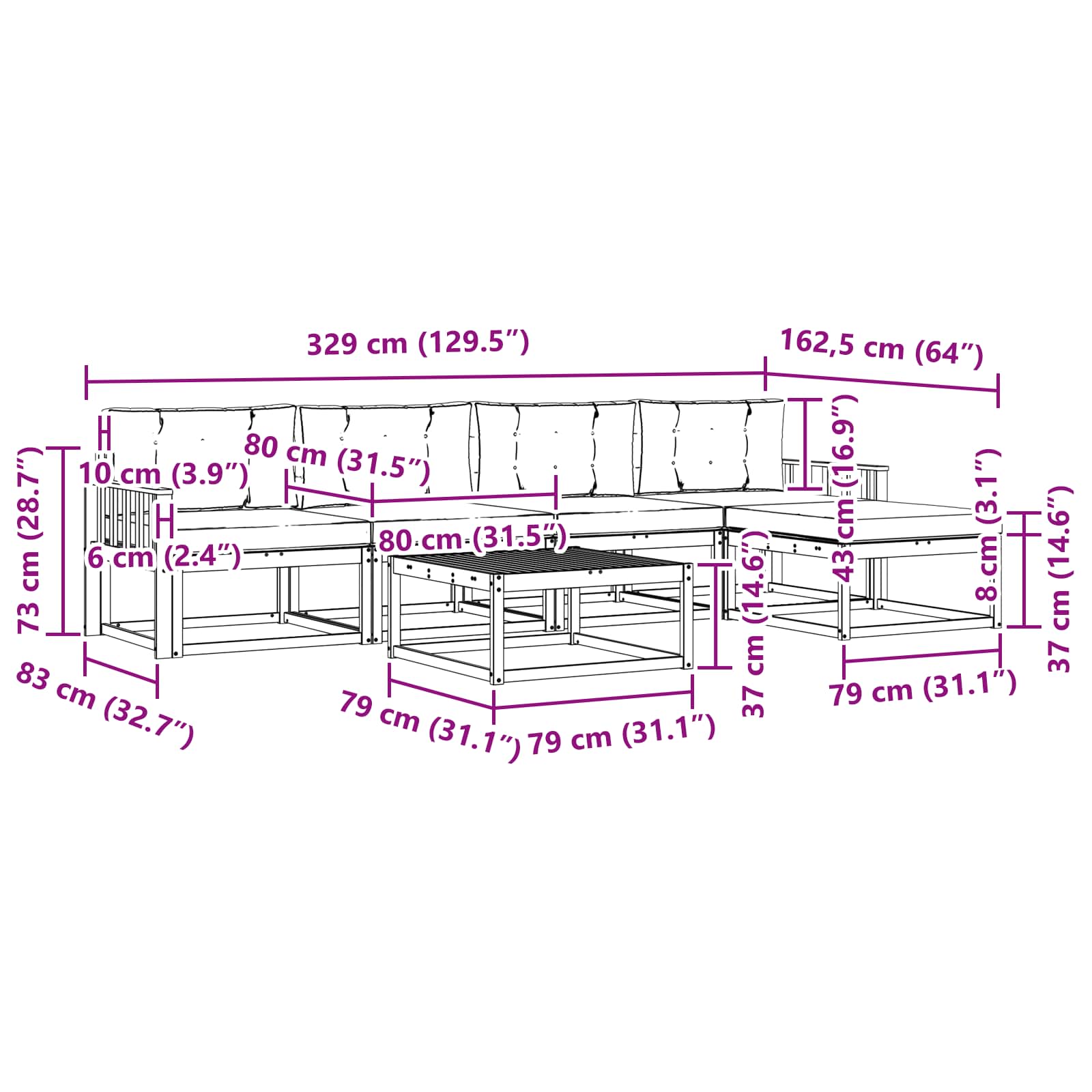 Zunanja garnitura za sedenje 6 pcs Naravna in antracitna - slika 8