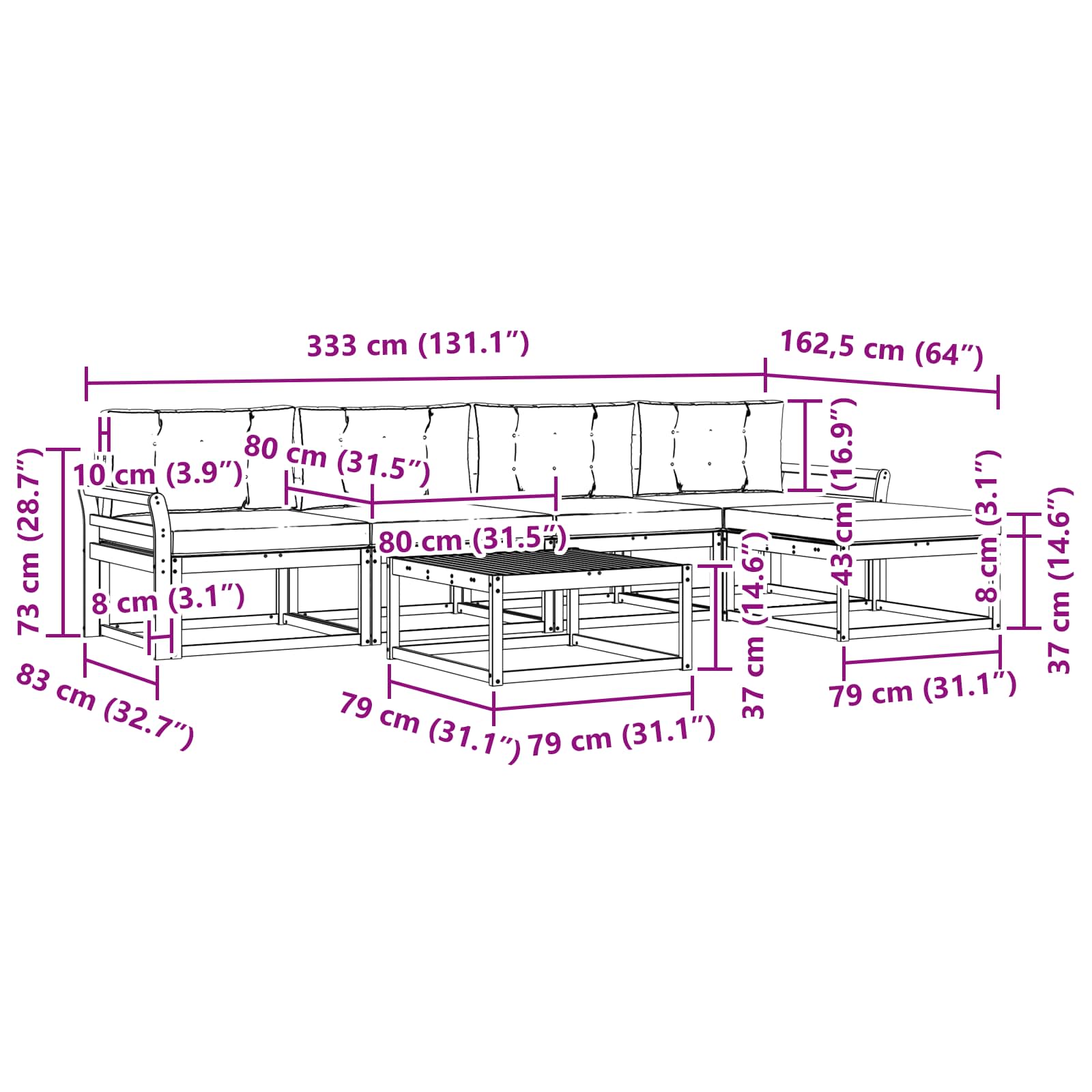 Zunanja garnitura za sedenje 6 pcs Naravna in antracitna - slika 8