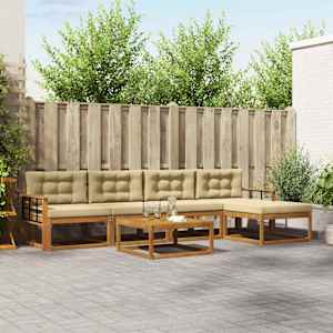 Zunanja garnitura za sedenje z blazino 6 pcs Naravna in bež