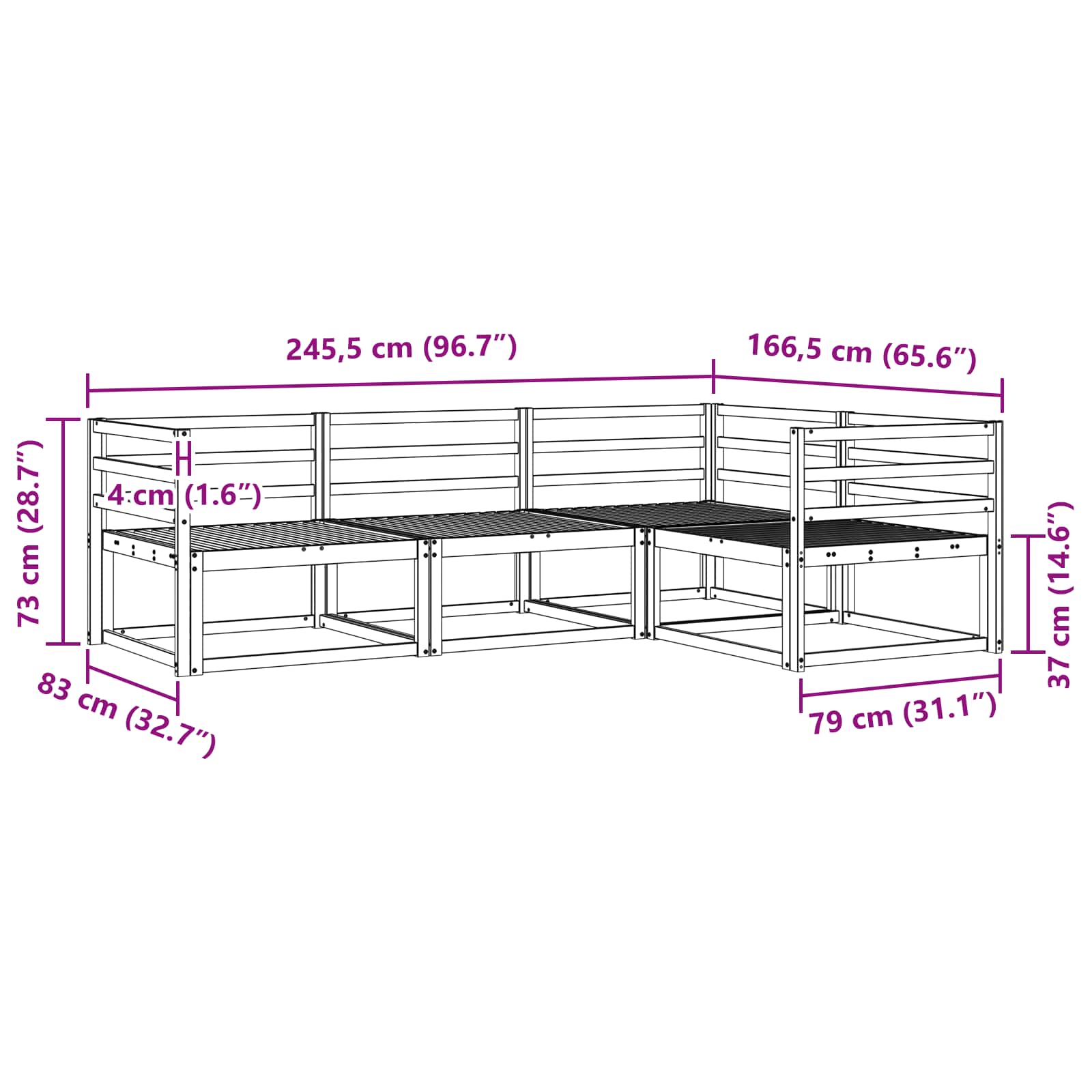 Buiten bankenset 4 pcs Naturel Massief Acaciahout image 6