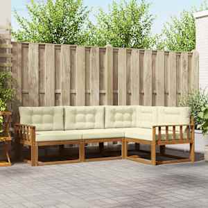 Zunanja garnitura za sedenje z blazino 4 pcs Naravna in smetana