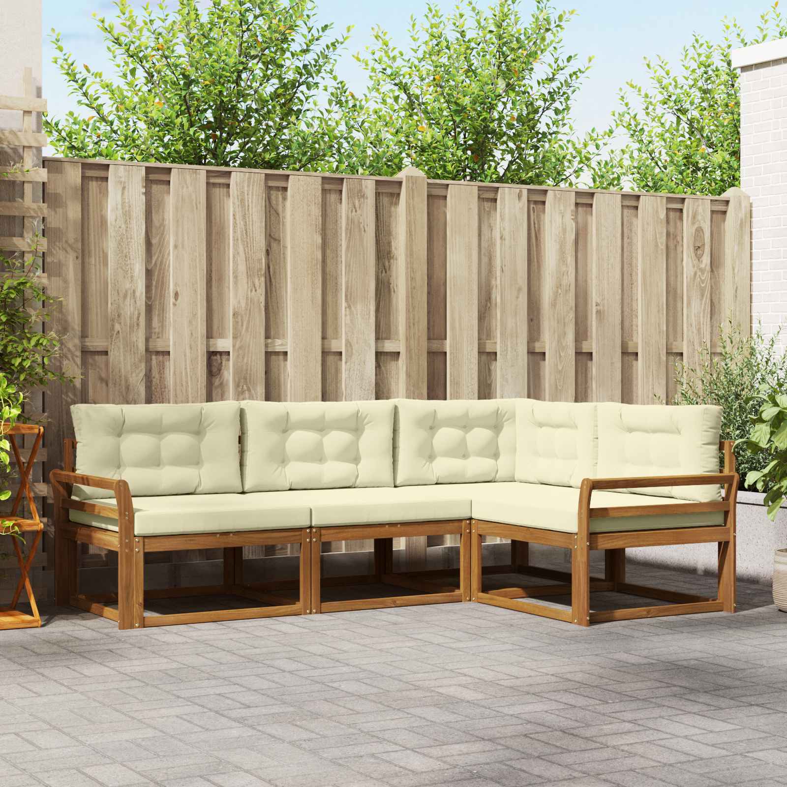 vidaXL Set de canapele de exterior cu pernă 4 pcs Natural și Crem