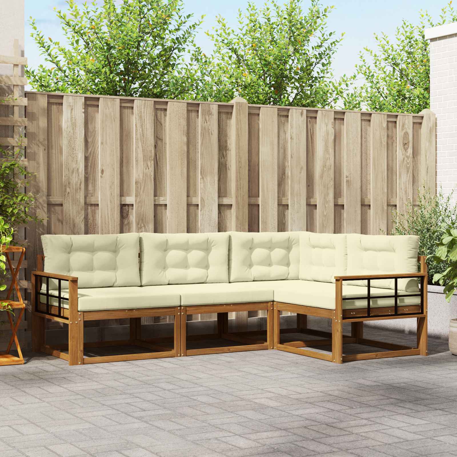 vidaXL Set de canapele de exterior cu pernă 4 pcs Natural și Crem