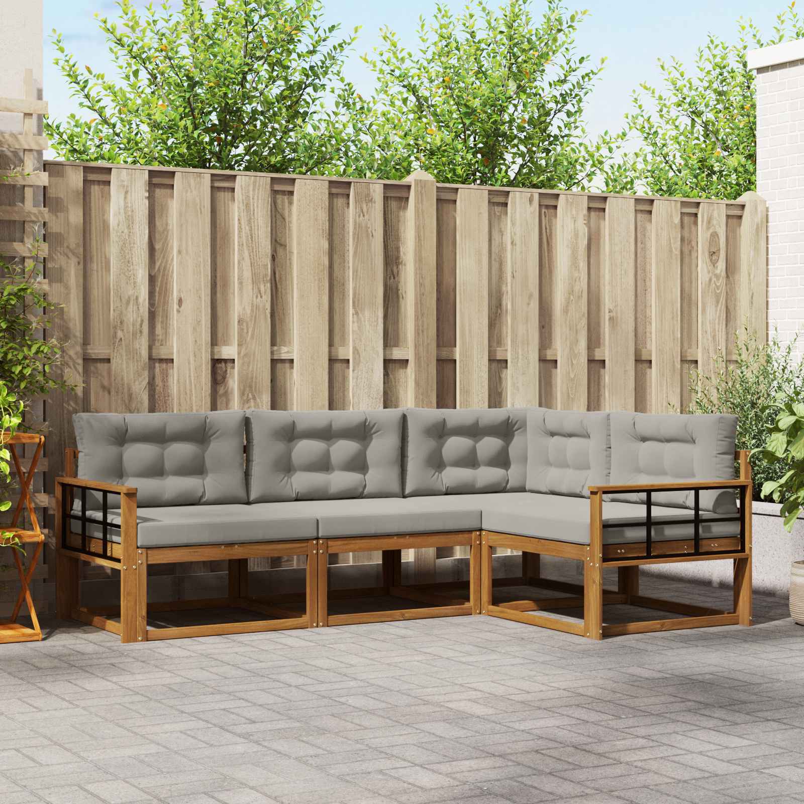 vidaXL Set de canapele de exterior 4 pcs Gri natural și deschis