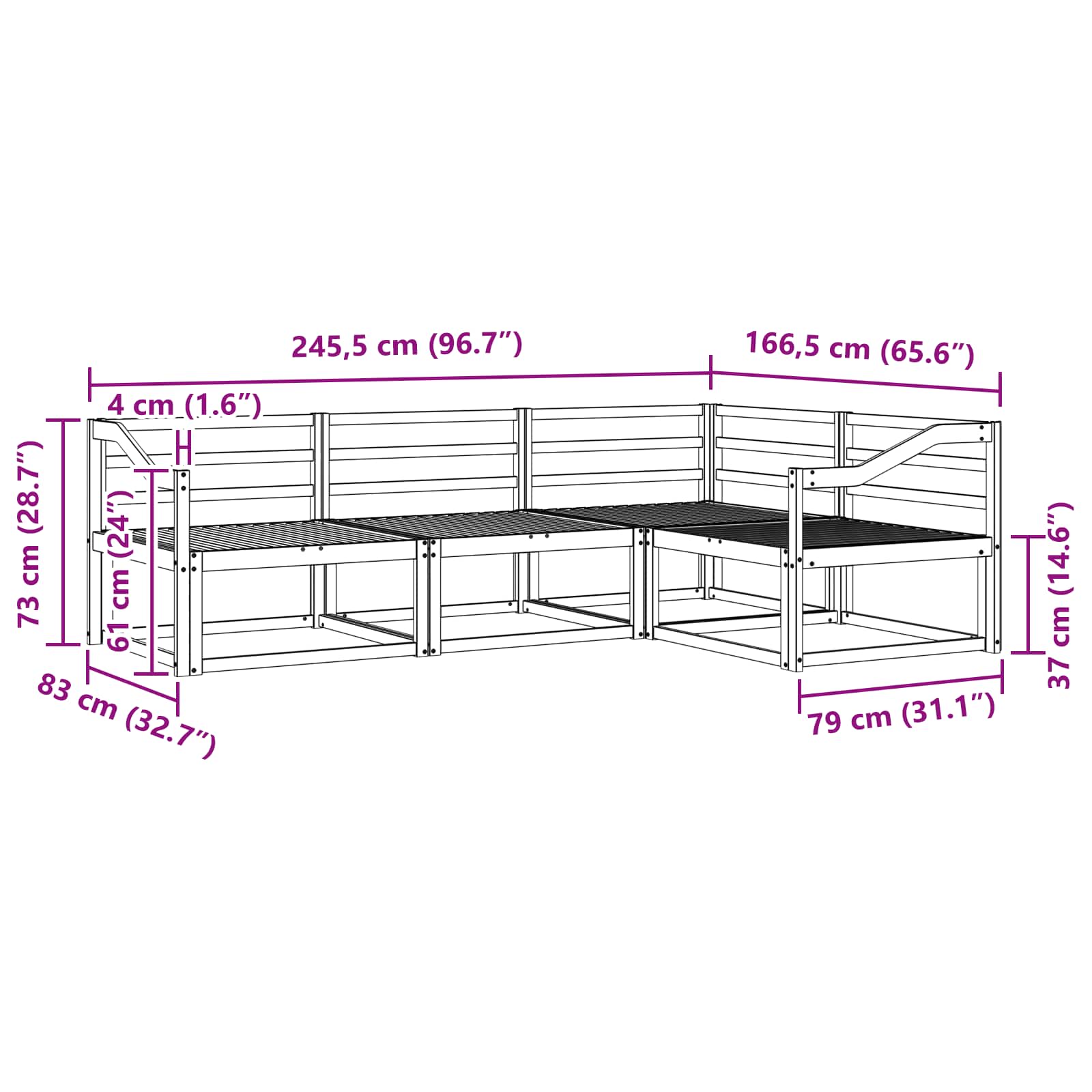 Buiten bankenset 4 pcs Naturel Massief Acaciahout image 6