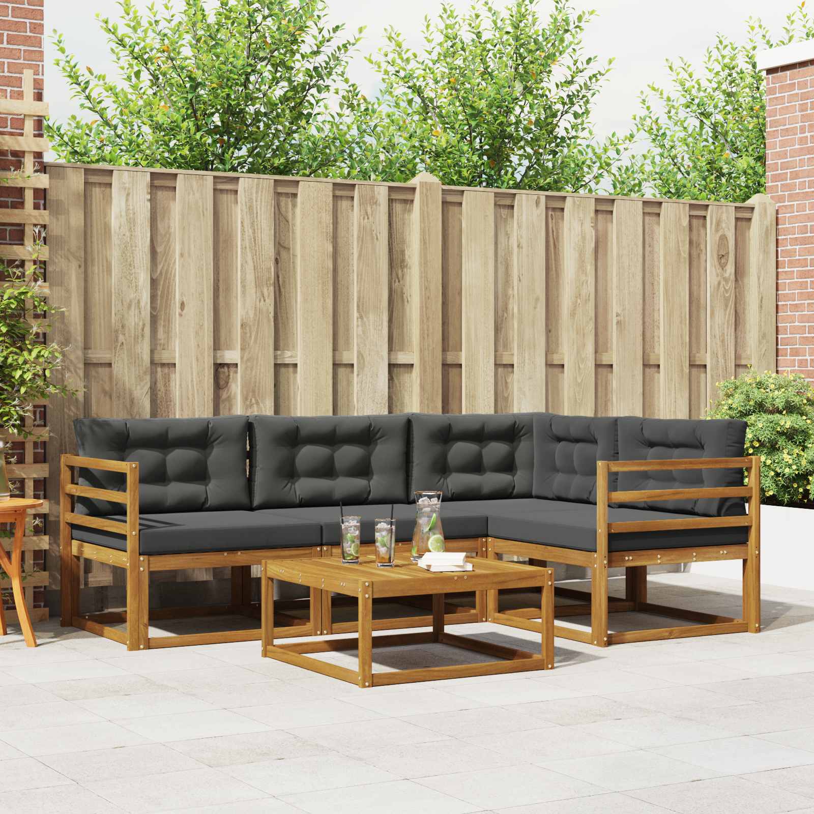 vidaXL Set de canapele de exterior cu pernă 5 pcs Natural și Antracit