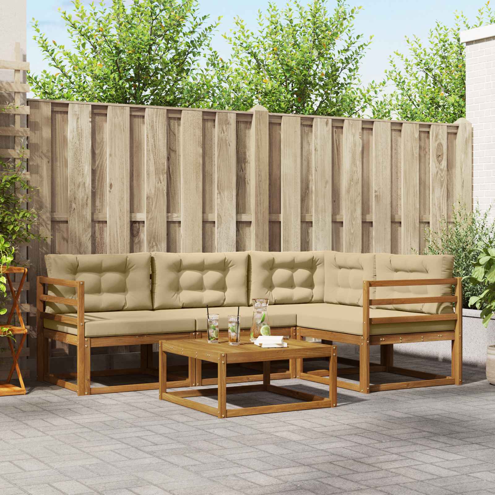 vidaXL Set de canapele de exterior cu pernă 5 pcs Natural și Bej