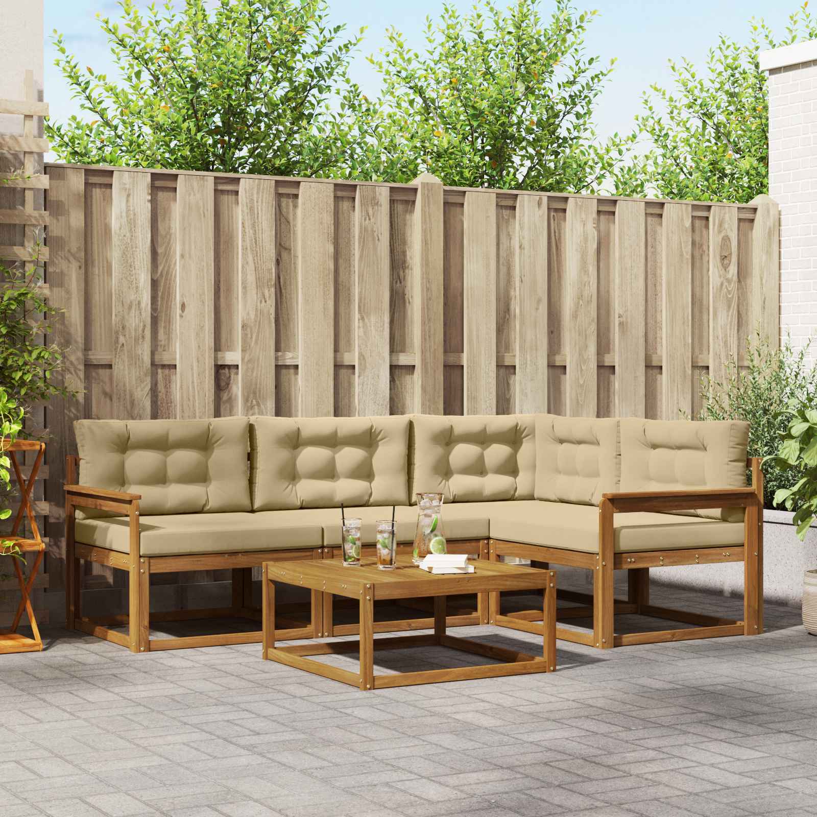 vidaXL Set de canapele de exterior cu pernă 5 pcs Natural și Bej