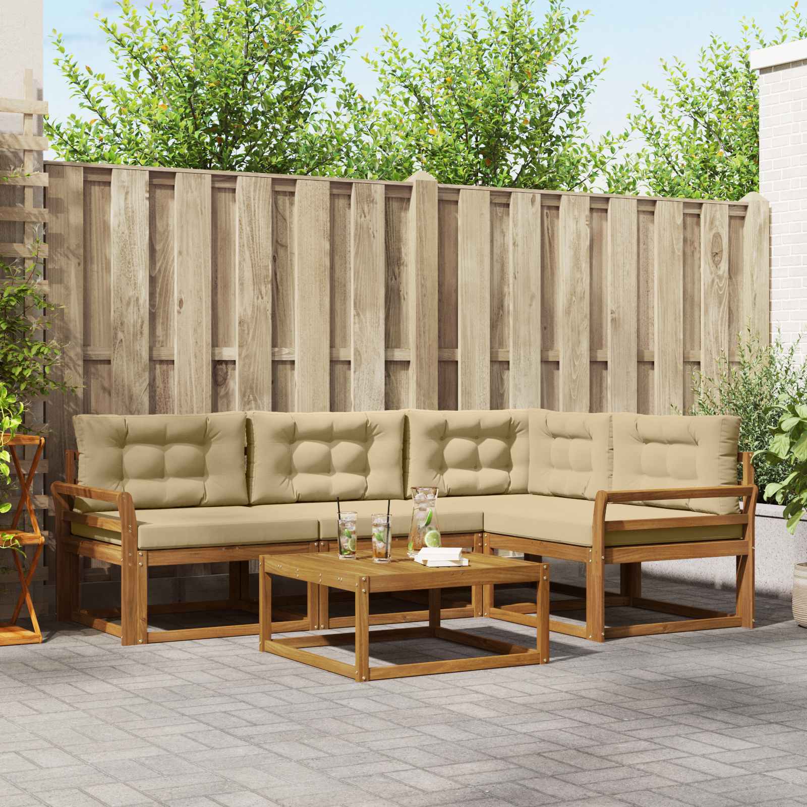 vidaXL Set de canapele de exterior cu pernă 5 pcs Natural și Bej