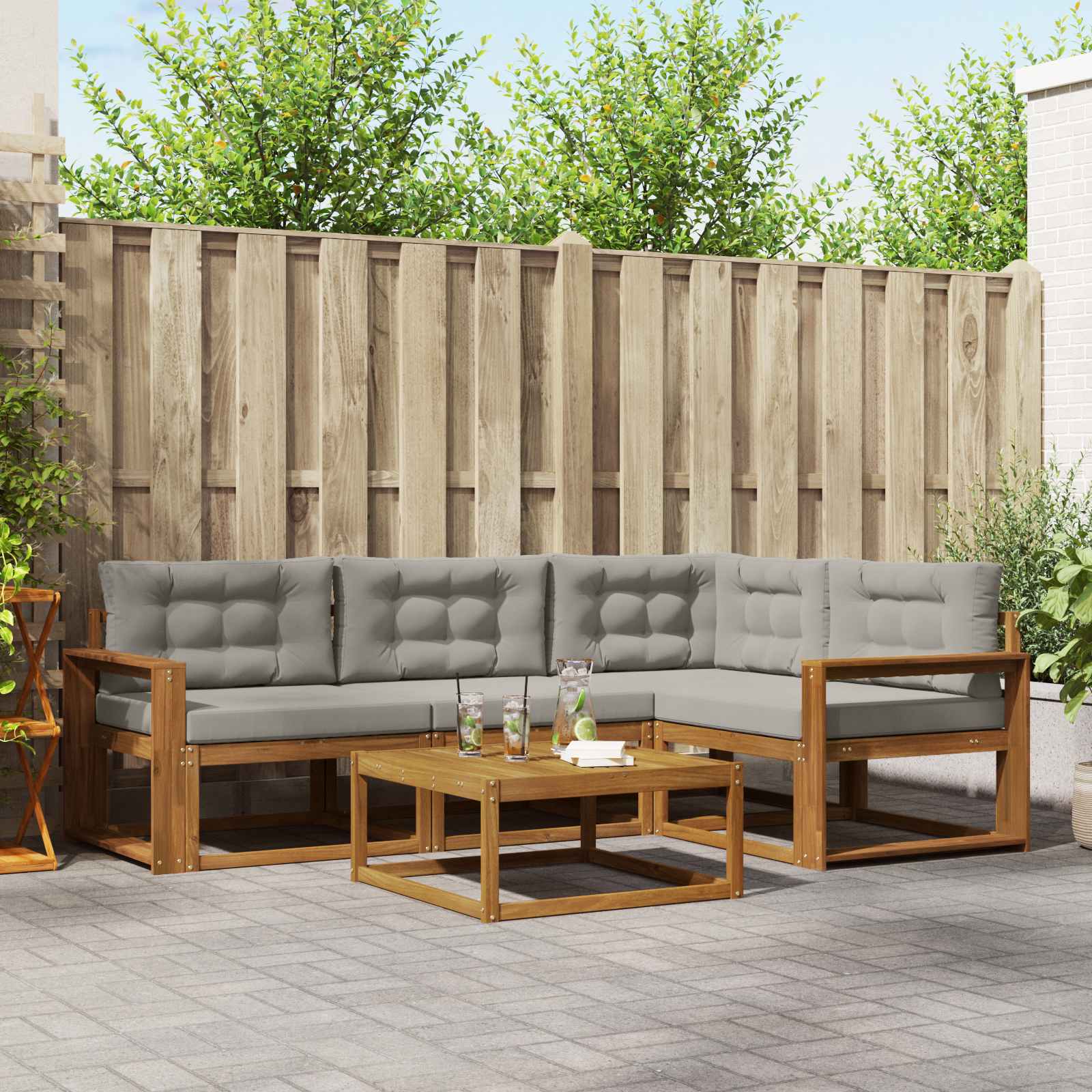 vidaXL Set de canapele de exterior 5 pcs Gri natural și deschis
