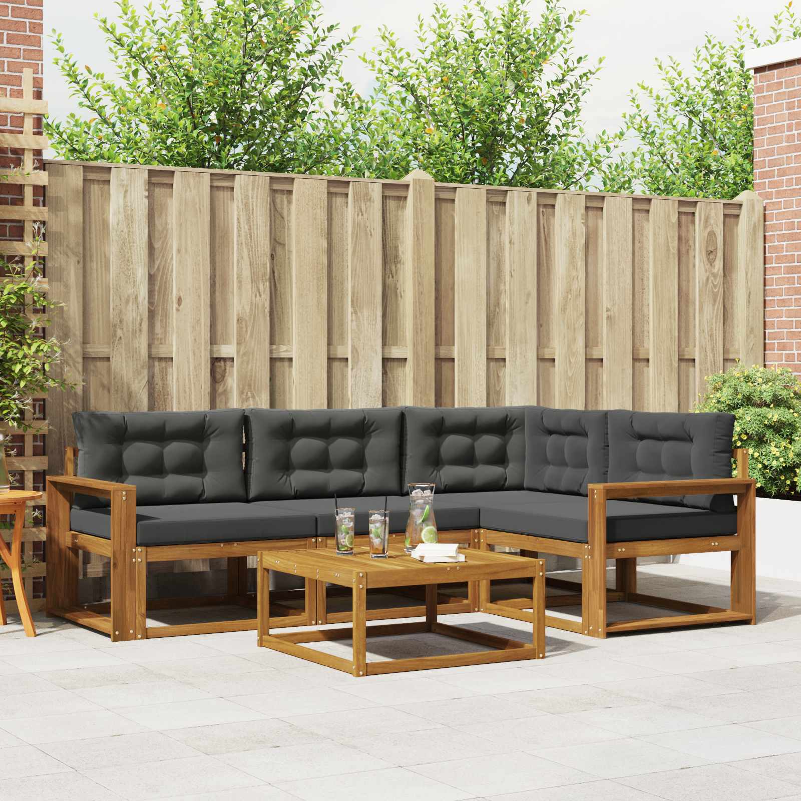 vidaXL Set de canapele de exterior cu pernă 5 pcs Natural și Antracit