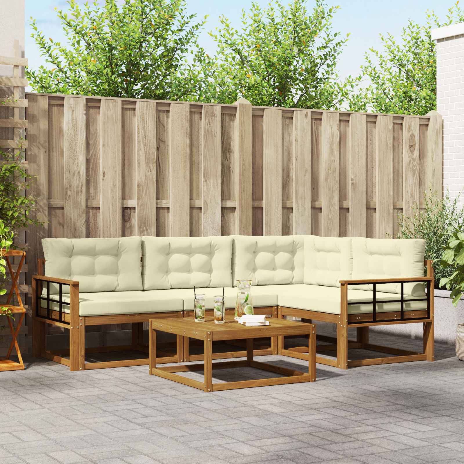 vidaXL Set de canapele de exterior cu pernă 5 pcs Natural și Crem