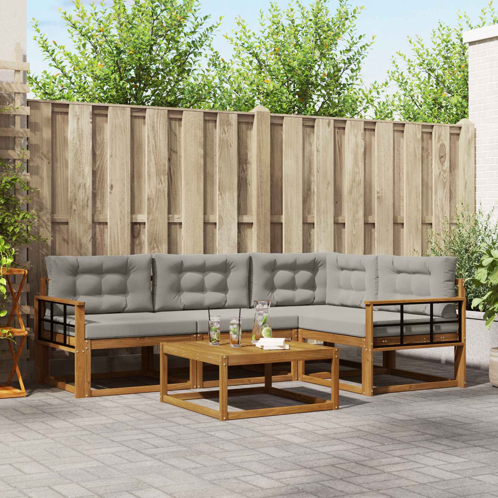 vidaXL Set de canapele de exterior 5 pcs Gri natural și deschis