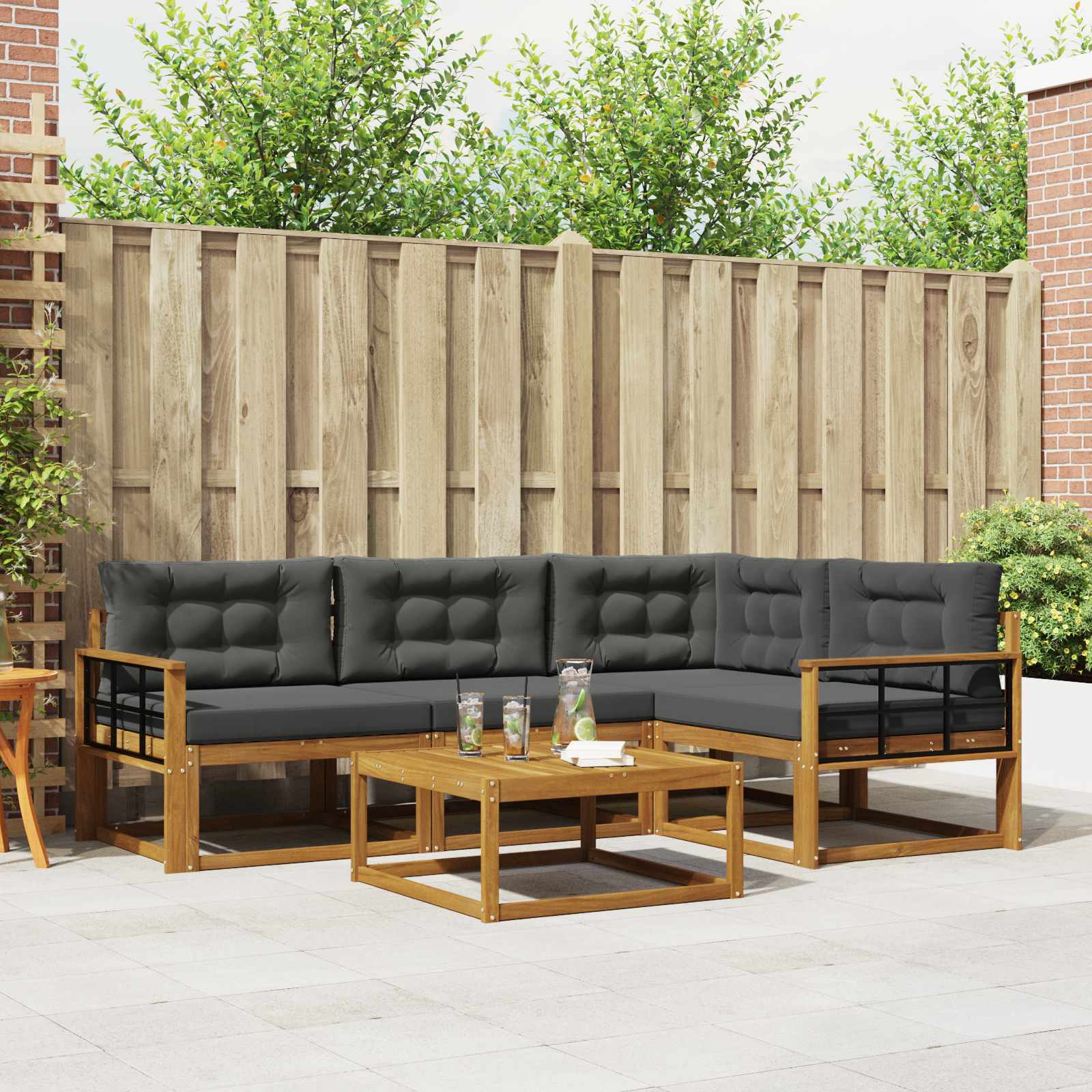 vidaXL Set de canapele de exterior cu pernă 5 pcs Natural și Antracit