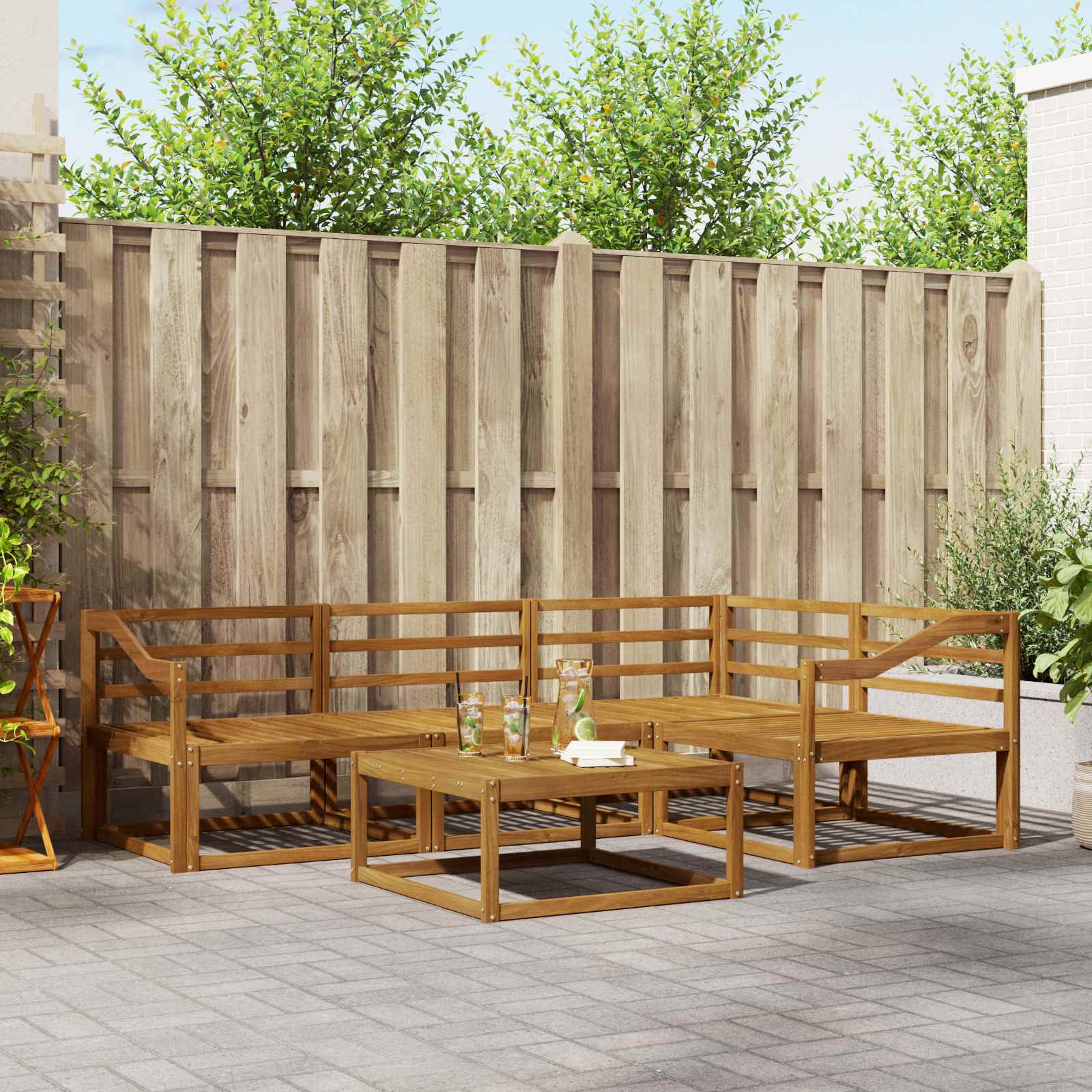 vidaXL Set de canapele de exterior 5 pcs natural Lemn Solid de Acacia