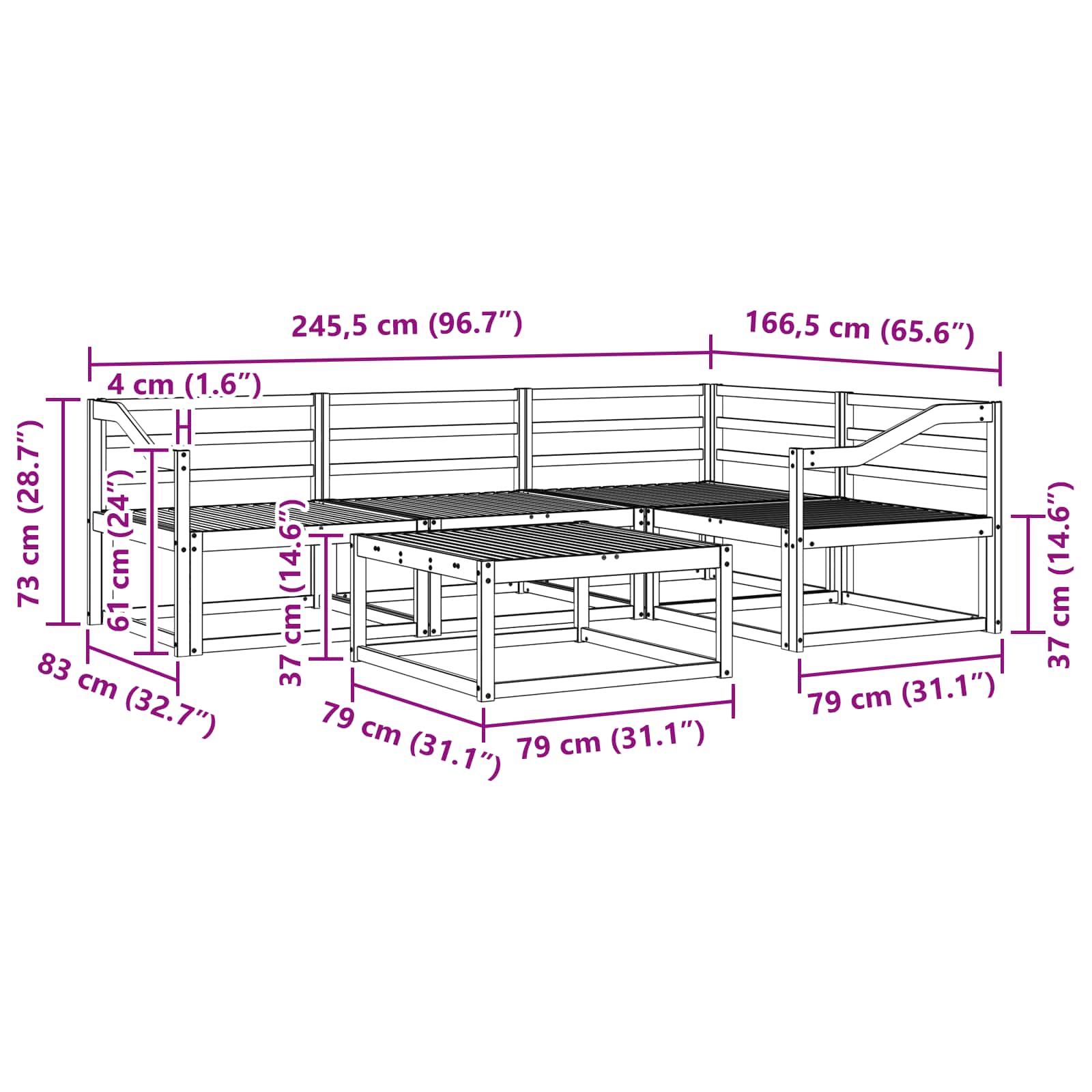 Buiten bankenset 5 pcs Naturel Massief Acaciahout image 9