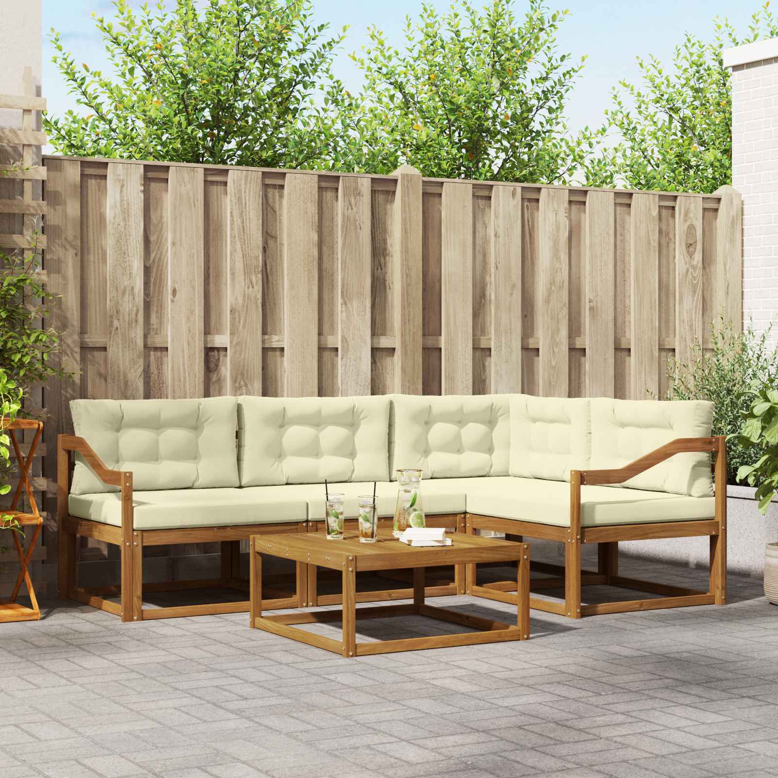 vidaXL Set de canapele de exterior cu pernă 5 pcs Natural și Crem