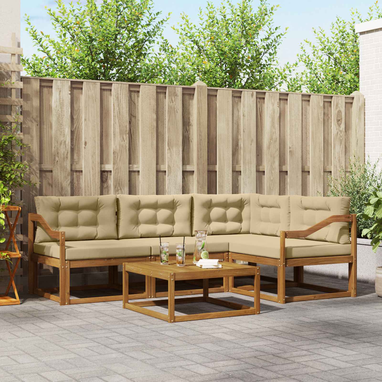 vidaXL Set de canapele de exterior cu pernă 5 pcs Natural și Bej