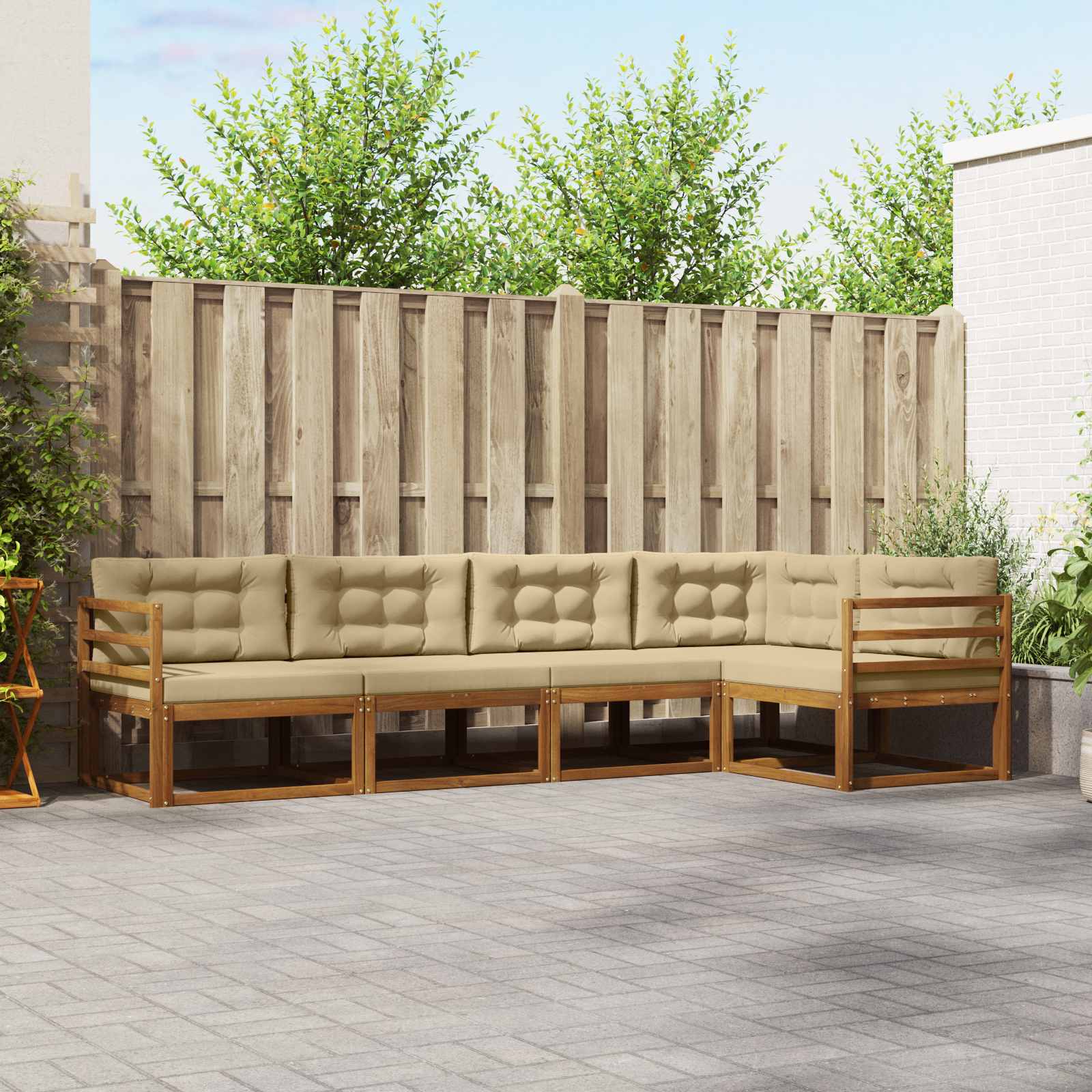 vidaXL Set de canapele de exterior cu pernă 5 pcs Natural și Bej