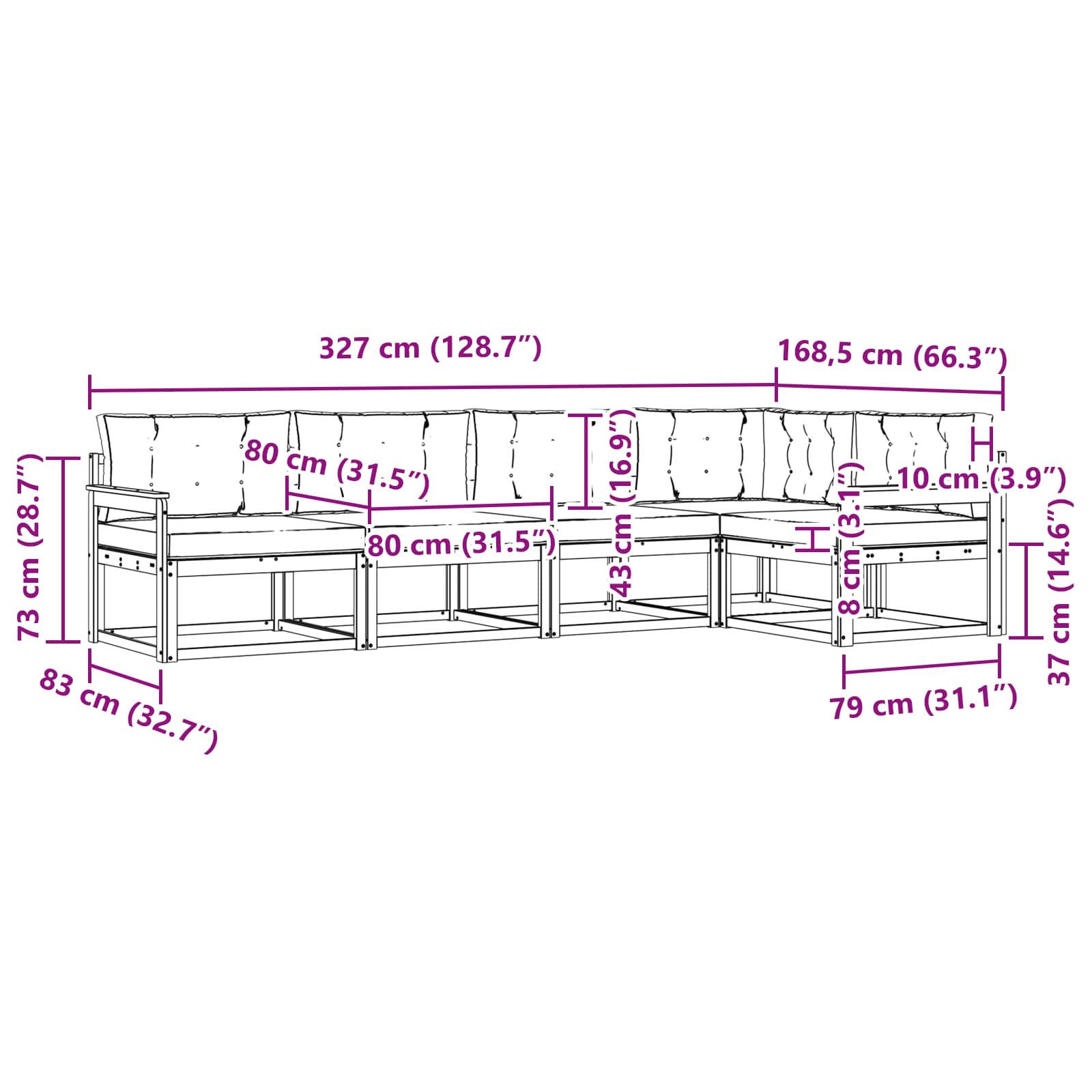 Zunanja garnitura za sedenje z blazino 5 pcs Naravna in smetana - slika 8