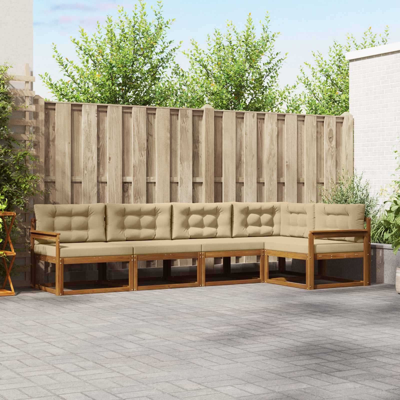 vidaXL Set de canapele de exterior cu pernă 5 pcs Natural și Bej