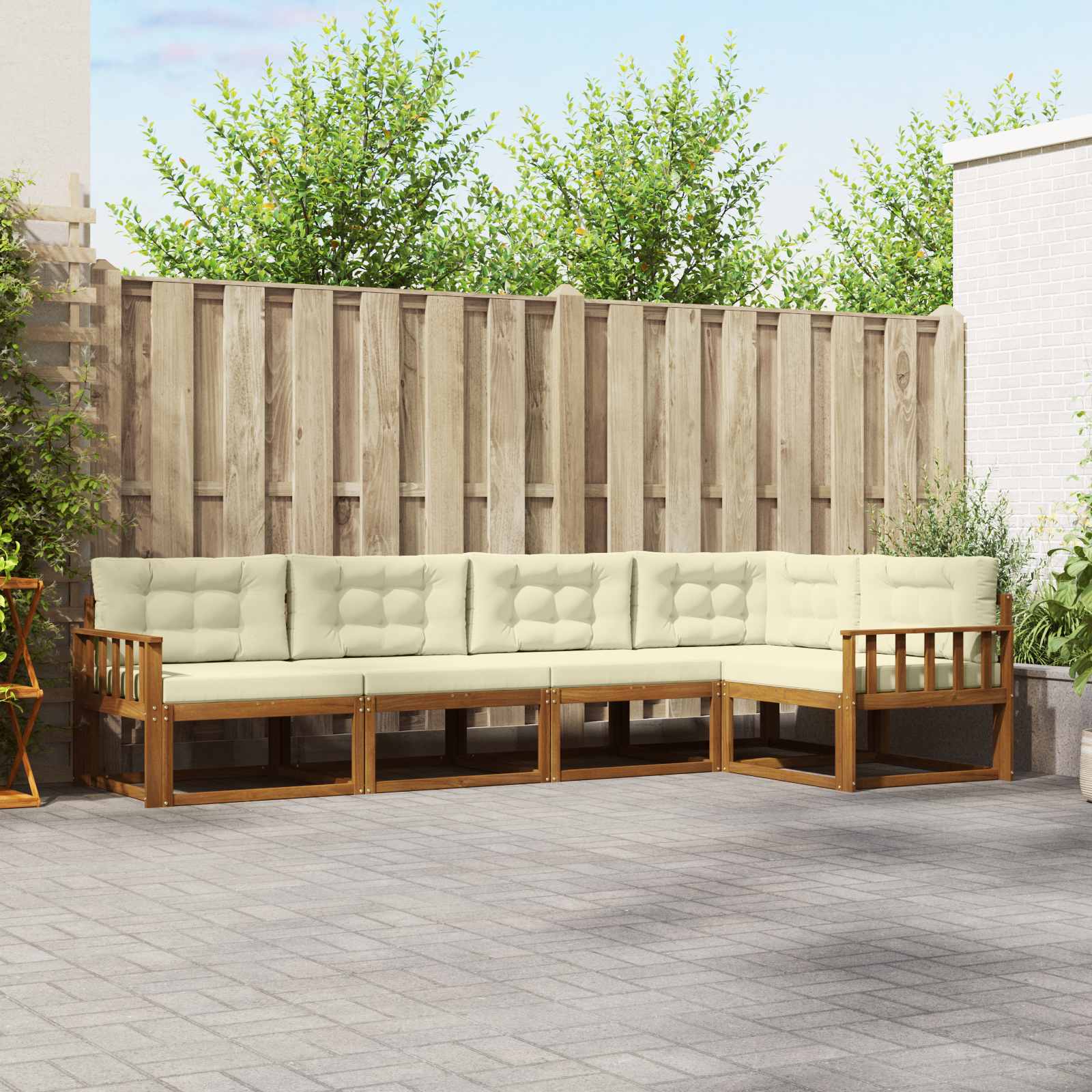 vidaXL Set de canapele de exterior cu pernă 5 pcs Natural și Crem