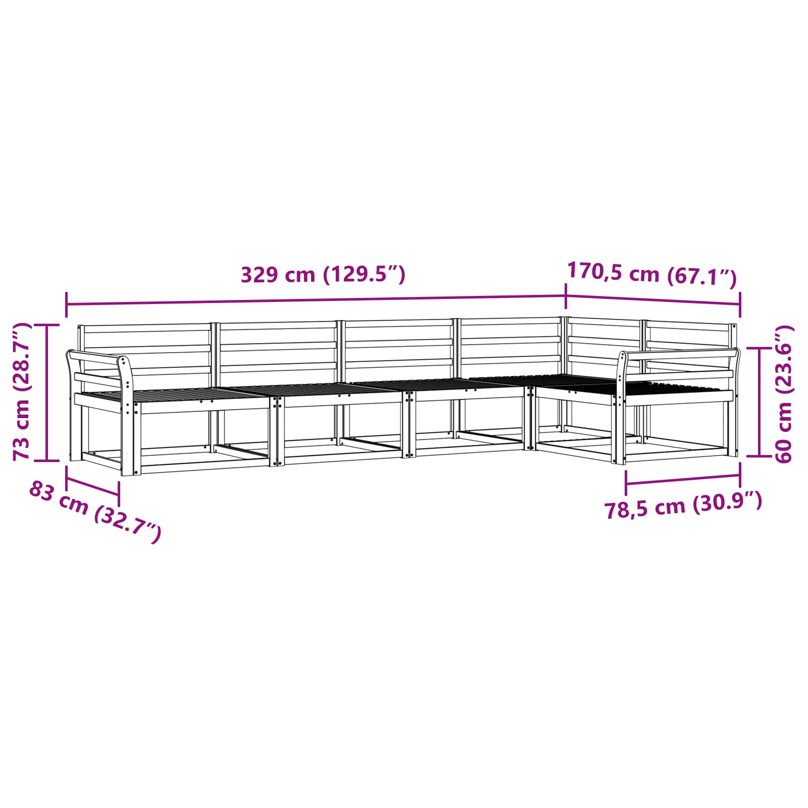 Buiten bankenset 5 pcs Naturel Massief Acaciahout image 6