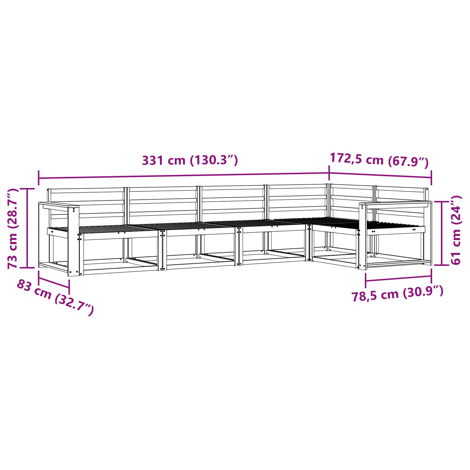 Buiten bankenset 5 pcs Naturel Massief Acaciahout image 6