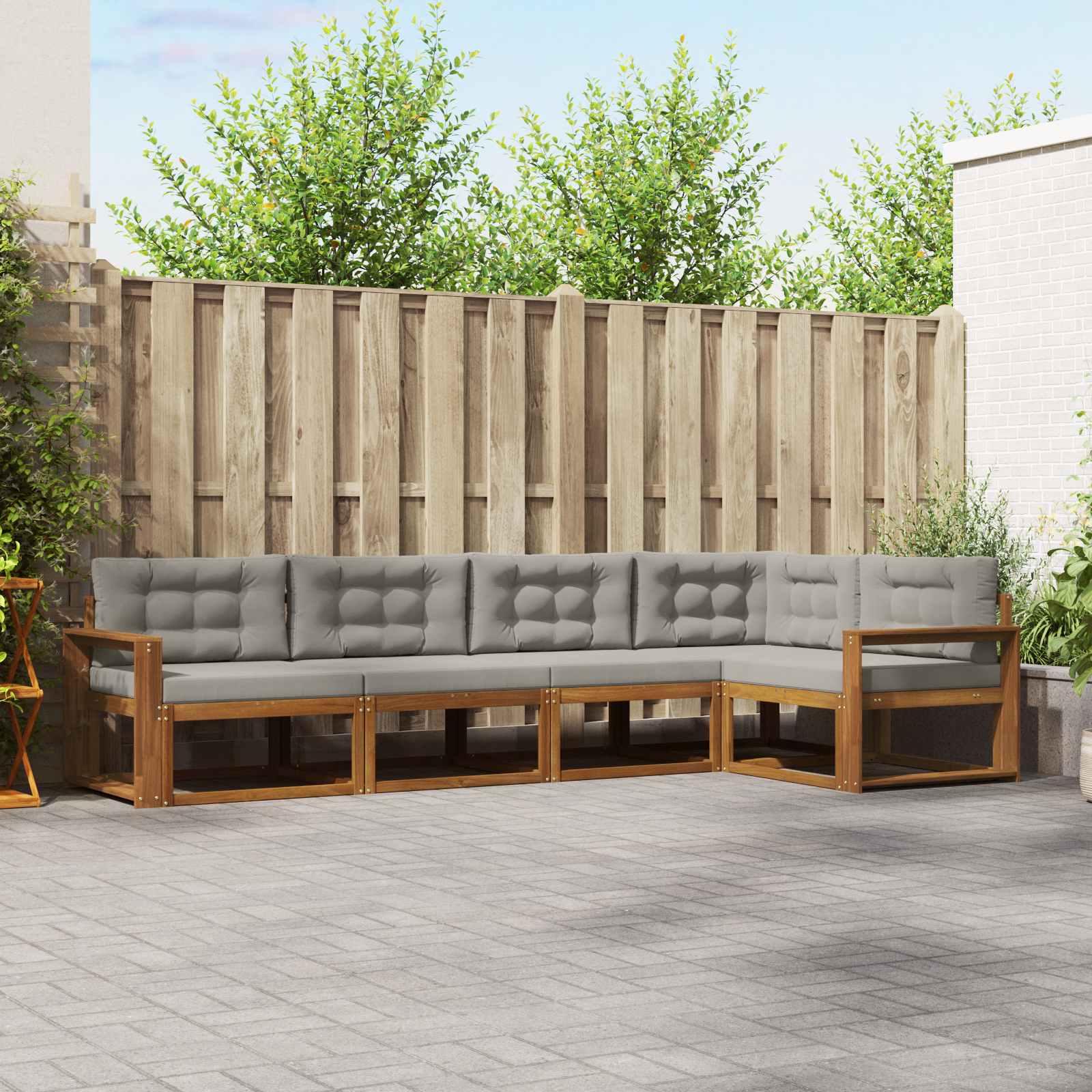 vidaXL Set de canapele de exterior 5 pcs Natural și gri deschis