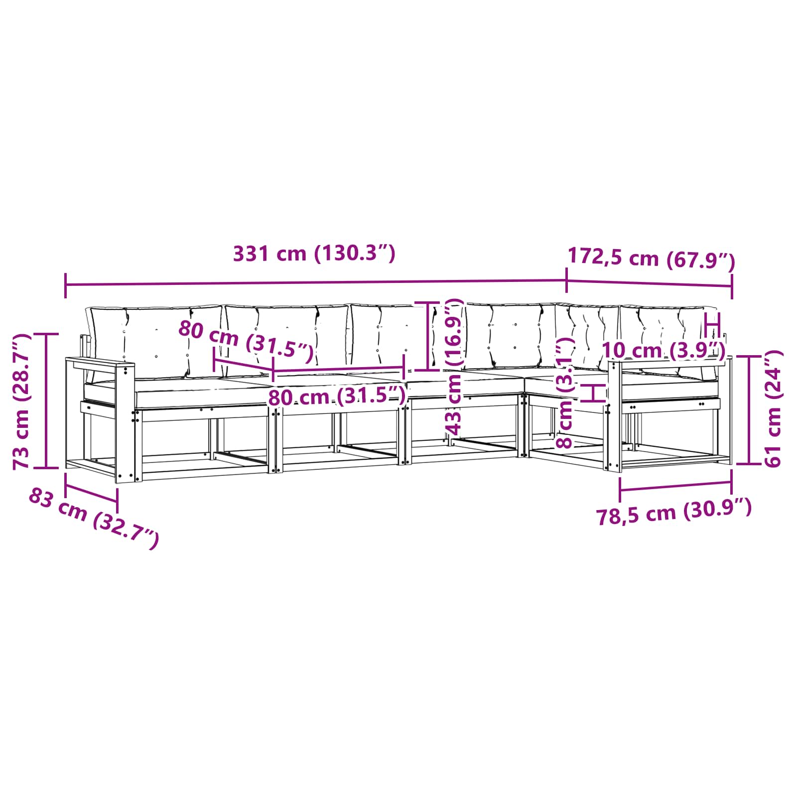 Zunanja garnitura za sedenje 5 pcs Naravna in antracitna - slika 7
