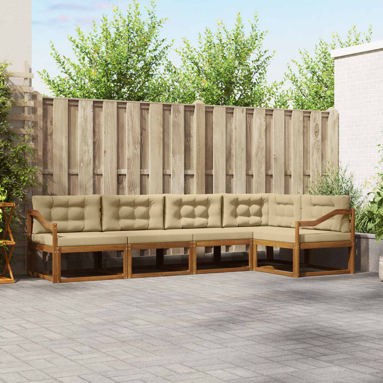 vidaXL Outdoor-Sofagarnitur mit Kissen 5 pcs Natur und Beige