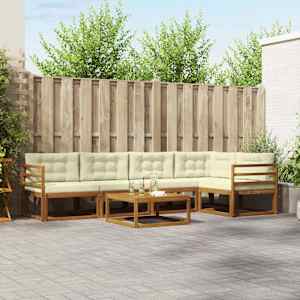 Zunanja garnitura za sedenje z blazino 6 pcs Naravna in smetana