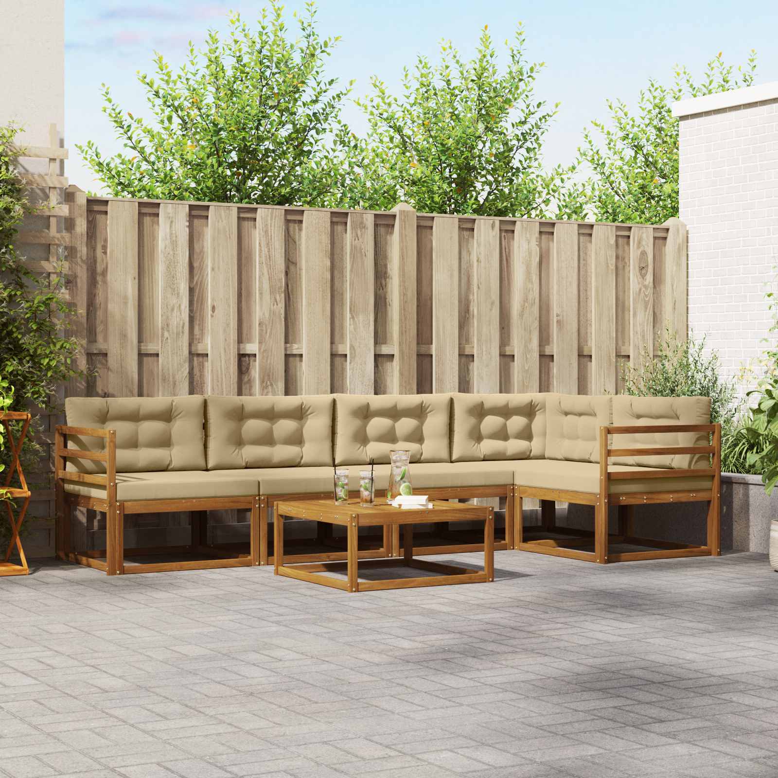 vidaXL Set de canapele de exterior cu pernă 6 pcs Natural și Bej