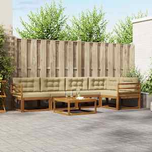 Zunanja garnitura za sedenje z blazino 6 pcs Naravna in bež