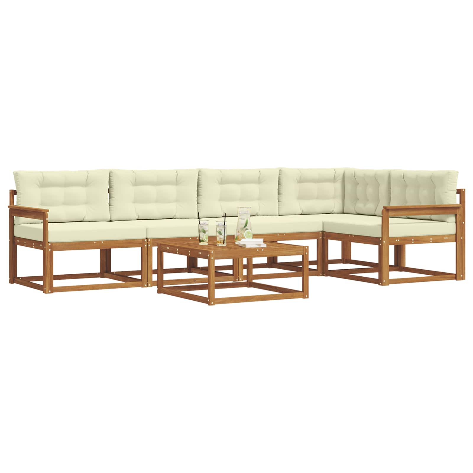 Zunanja garnitura za sedenje z blazino 6 pcs Naravna in smetana - slika 3