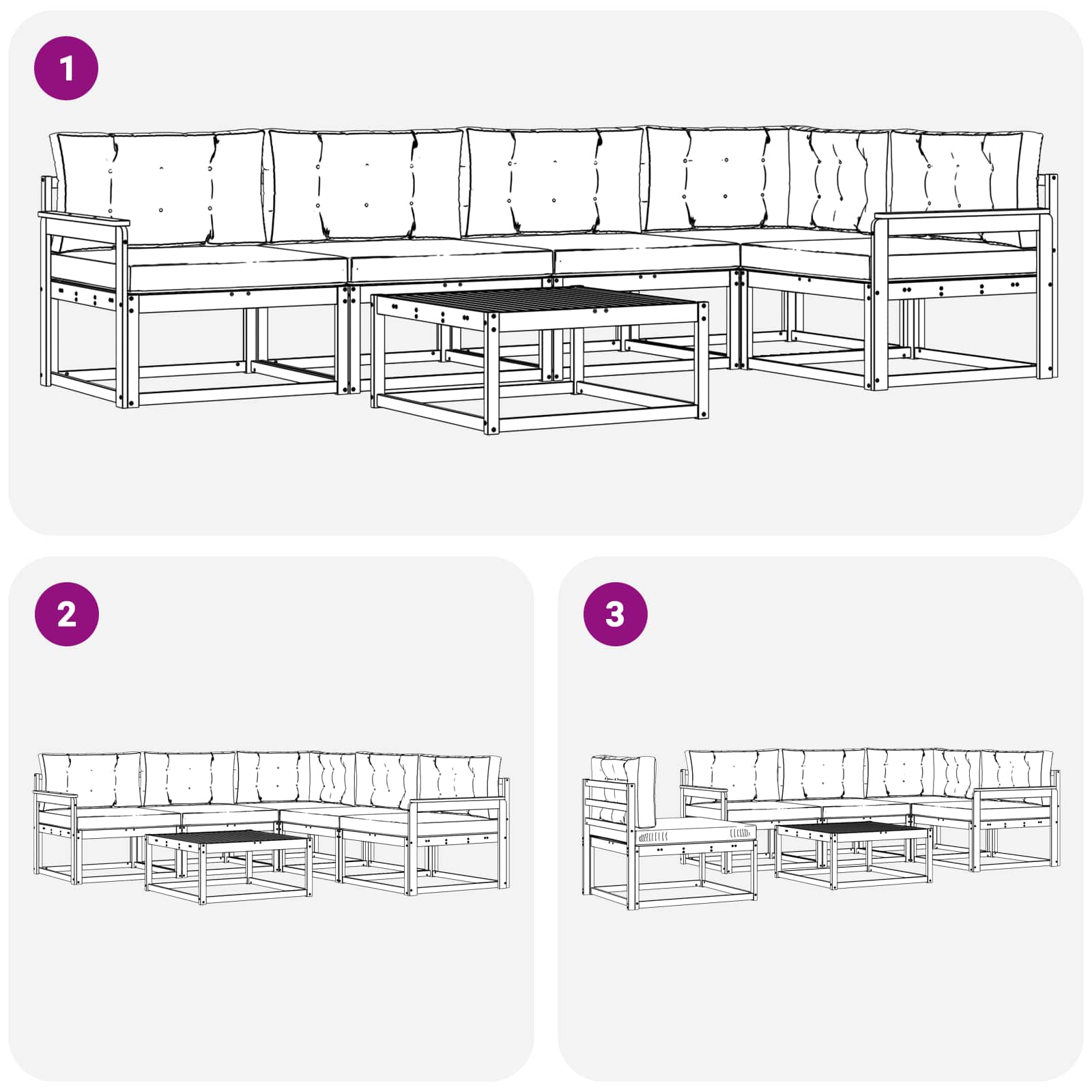 Zunanja garnitura za sedenje z blazino 6 pcs Naravna in smetana - slika 8