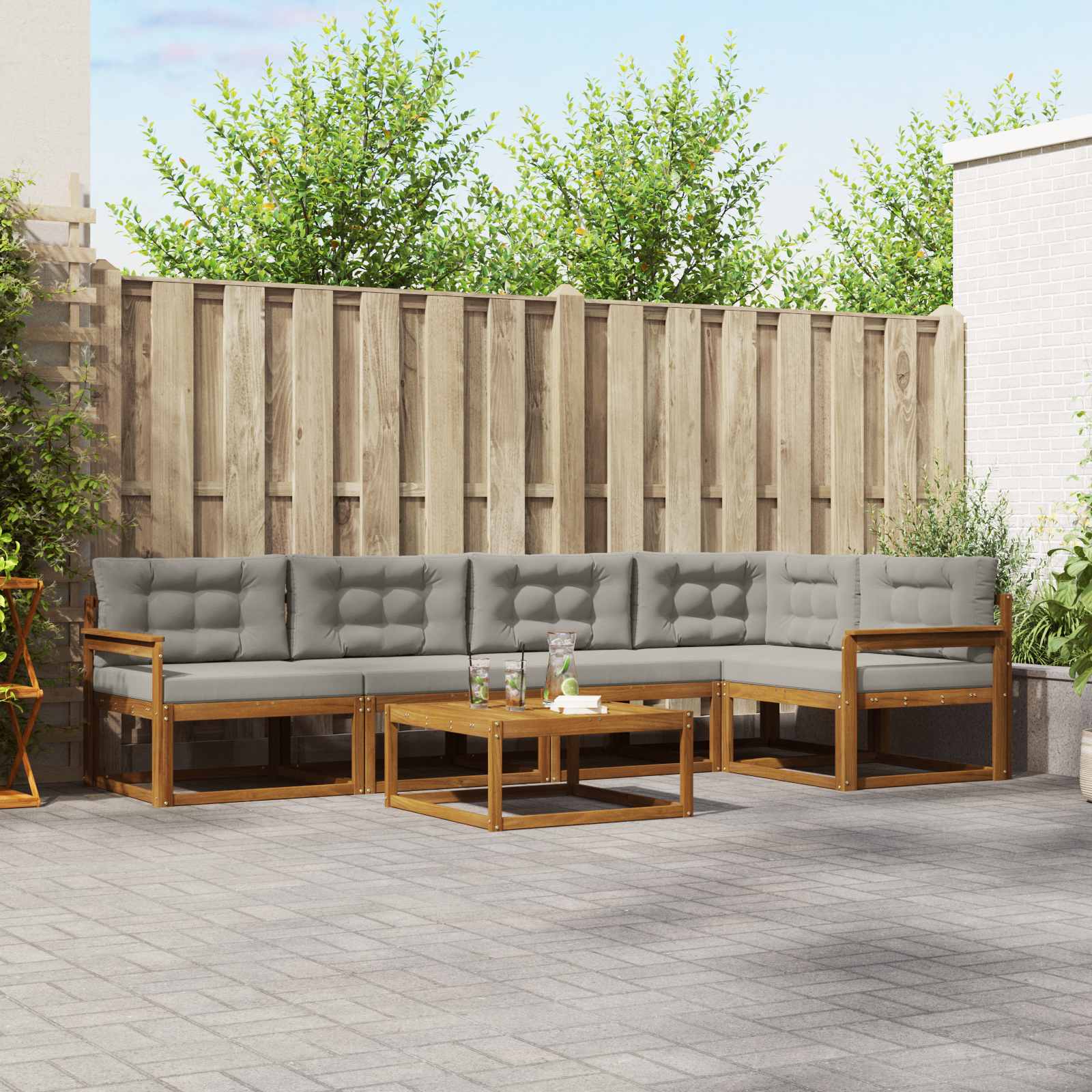 vidaXL Outdoor-Sofagarnitur mit Kissen 6 pcs Natürlich und Hellgrau