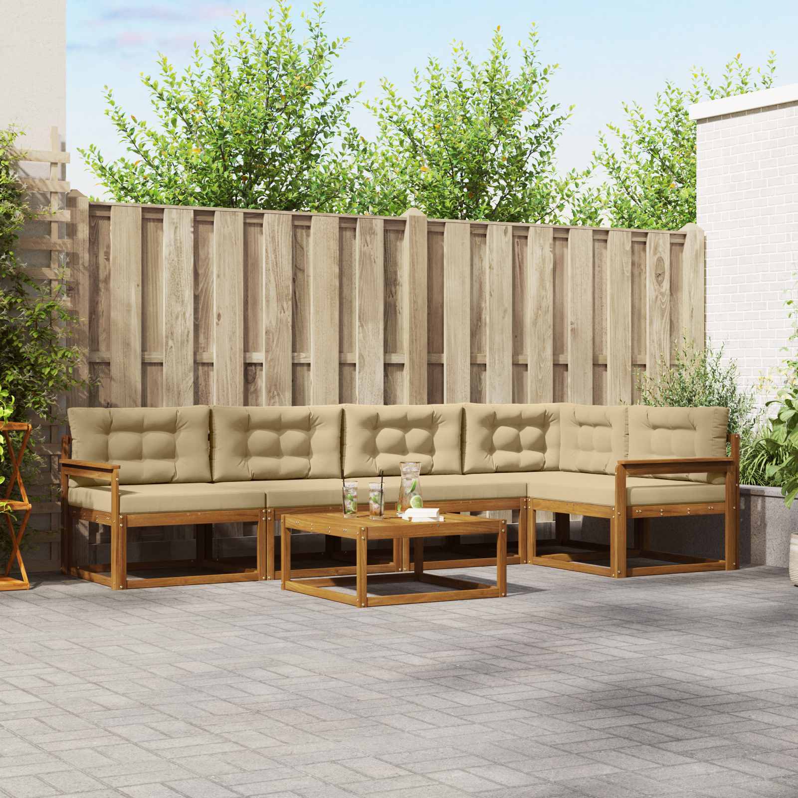 vidaXL Set de canapele de exterior cu pernă 6 pcs Natural și Bej