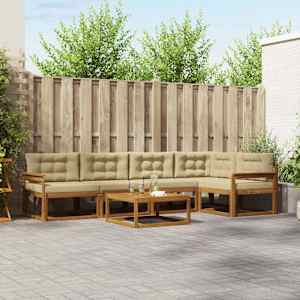 Zunanja garnitura za sedenje z blazino 6 pcs Naravna in bež