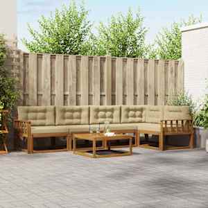 Zunanja garnitura za sedenje z blazino 6 pcs Naravna in bež