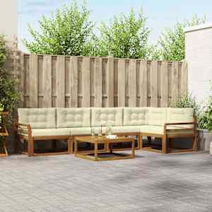 Zunanja garnitura za sedenje z blazino 6 pcs Naravna in smetana