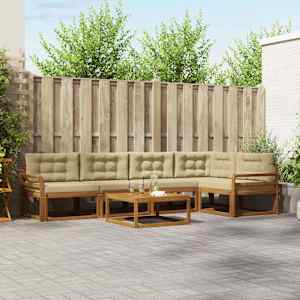 Zunanja garnitura za sedenje z blazino 6 pcs Naravna in bež